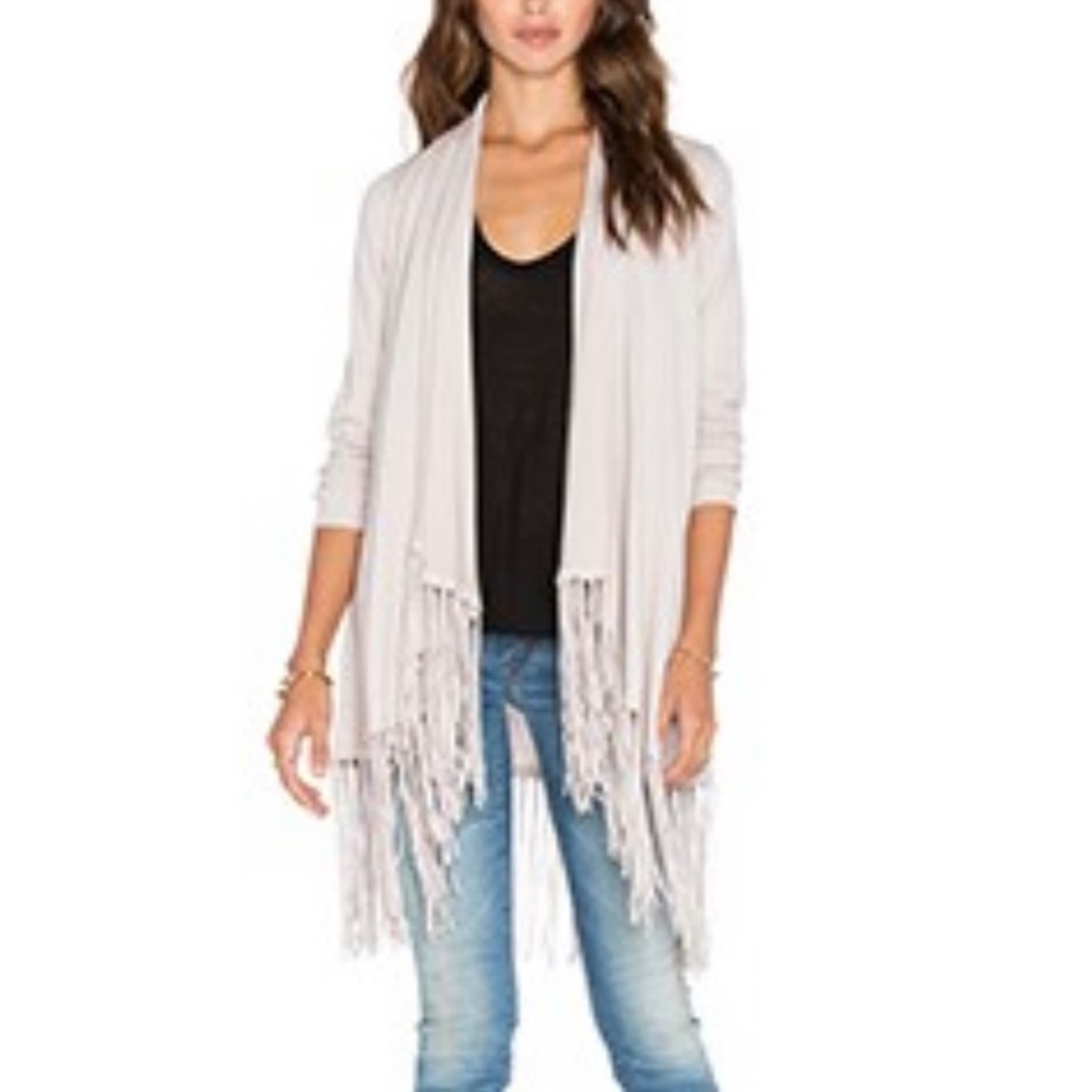 REVOLVE New York Auckland Fringe Cardigan Pearl Gray